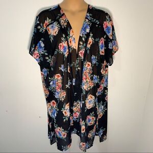 Xhilaration Black Floral Midi Length Kimono M/L